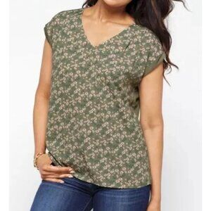 Papermoon Mixed Material Floral Blouse~Size Medium~Green Sleeveless Top L15 36